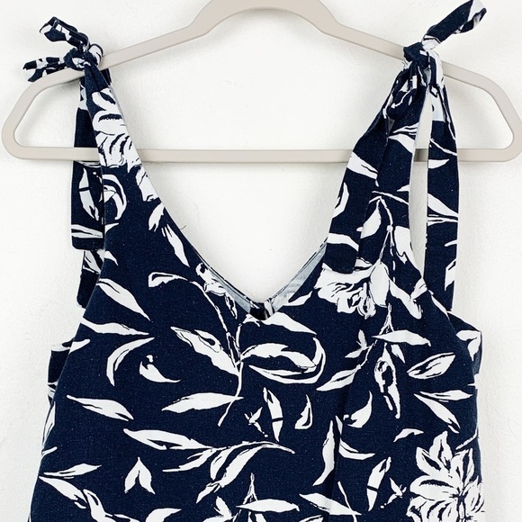 J.O.A. Navy Blue 100% Linen Tie Strap Romper Sz XS - Picture 3 of 8